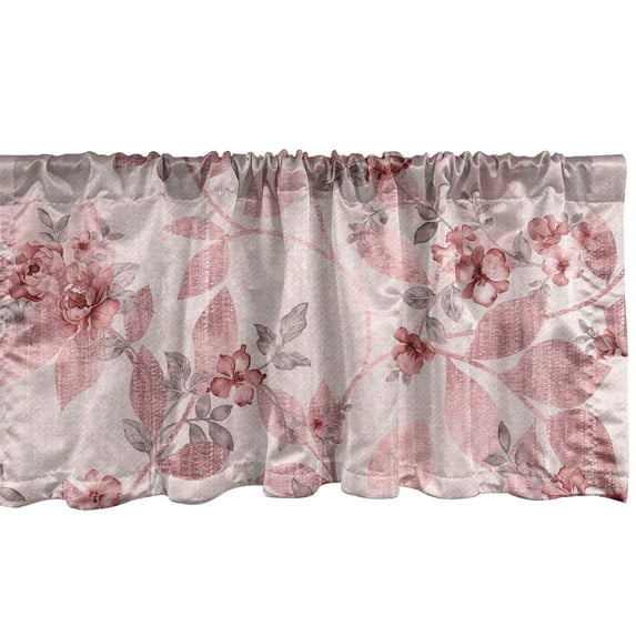 Vintage Window Valance, Weathered Effect Pastel Dreamy Garden Floral Romantic Branches Print, Curtain Valance for Kitchen Bedroom with Rod Pocket, 54" X 18", Pale Pink and Dried Rose, by Ambesonne