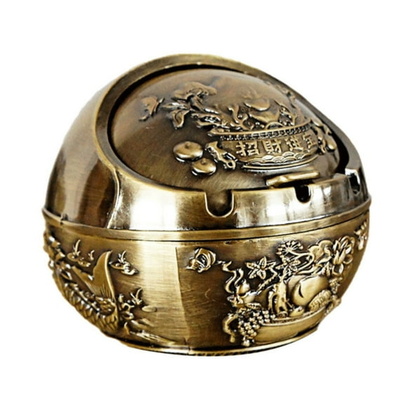Vintage Windproof Ashtray with Lid Tabletop Portable Ashtray Multi Function Shape Ashtray Large Capacity Useful for Car Spherical Ashtray Creative Retro Round Anti Fall Ashtray,3.93x3.9",Bronze