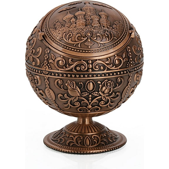 Vintage Windproof Ashtray with Lid Tabletop Portable Cigarette Ashtray for Outdoor Indoor Metal Push Down Ash tray Smoking AshTray Hand Stamped Pattern Gift for Men Women (Rose Tin)