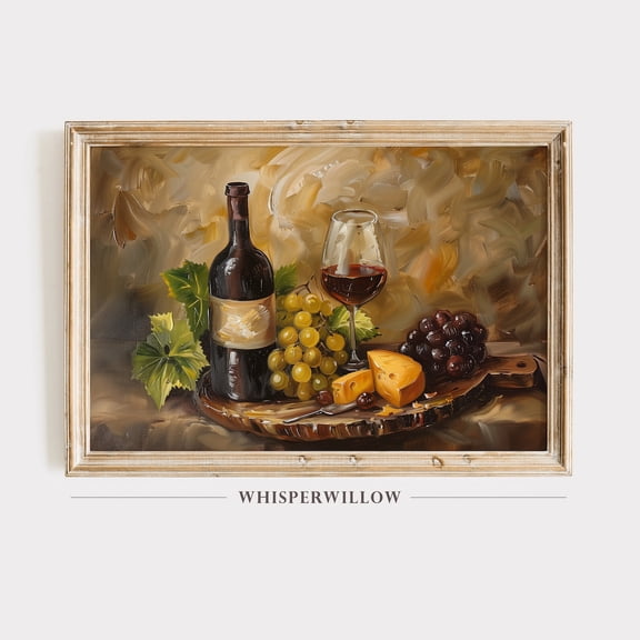 Vintage Wine Bottle and Cheese Display, Kitchen Art, European Italian Wall Decor, Print Poster Decor, Size 16x24 UNFFRAMED F03.1.8l1905