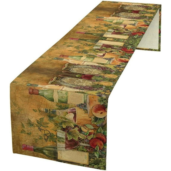 Vintage Wine Glasses Grape Cheese Butterfly Vineyard Table Runner , Polyester Rectangle Table Cloth for Wedding Kitchen Party Dining Home Decor 13x120 Inch