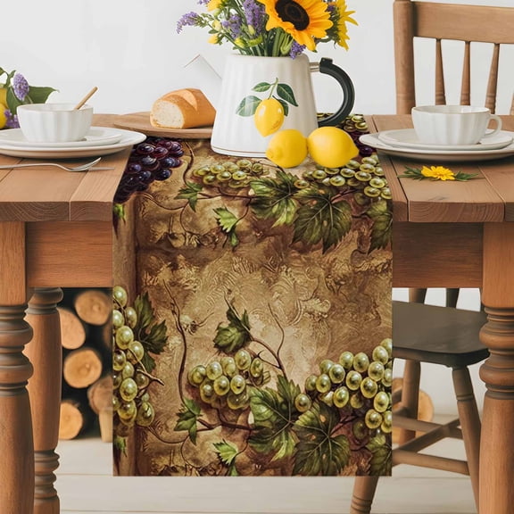 Vintage Wine Grape Table Runner 36 Inches Long, Rustic Farmhouse Fruit Leaves Table Runners Tabletop Scarf Kitchen Dining Tables Decoration for Home Party Indoor Outdoor