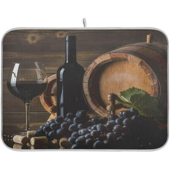 Vintage Wine and Grapes Dish Drying Mat for Kitchen Counter Microfiber Drying Mats Absorbent Reversible Dish Pad Draining Mats for Countertop Coffee Mats Large 18x24 inch Gifts