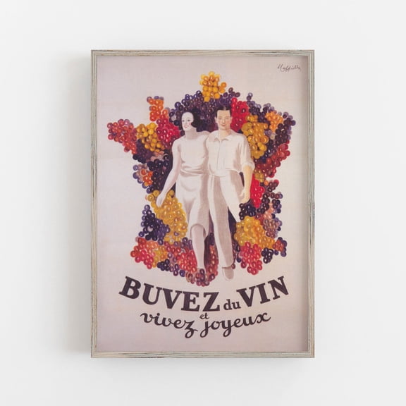 Vintage Wine Poster: 'Buvez Du Vin' Bar Cart Decor UNFRAMED PAPER POSTER, Home Decor