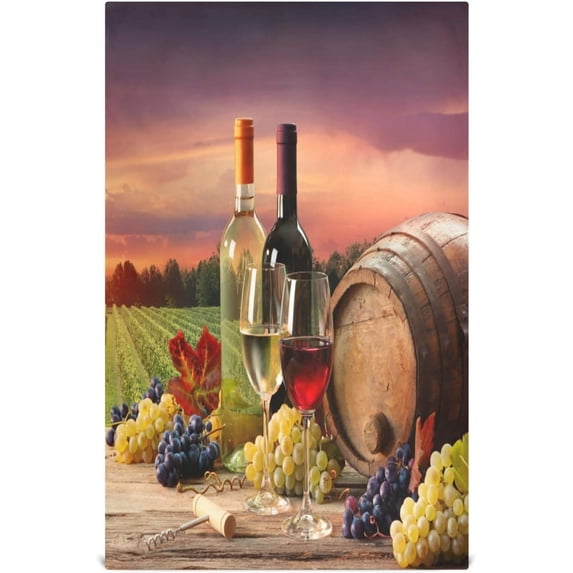 Vintage Wineglasses Bottle Tea Towels Set of 1 Vineyard Sunset Kitchen Dish Cloth with Hanging Loop, 18"x28"Lint-Free Absorbent Towel for Kitchen Drying Wiping and Cleaning