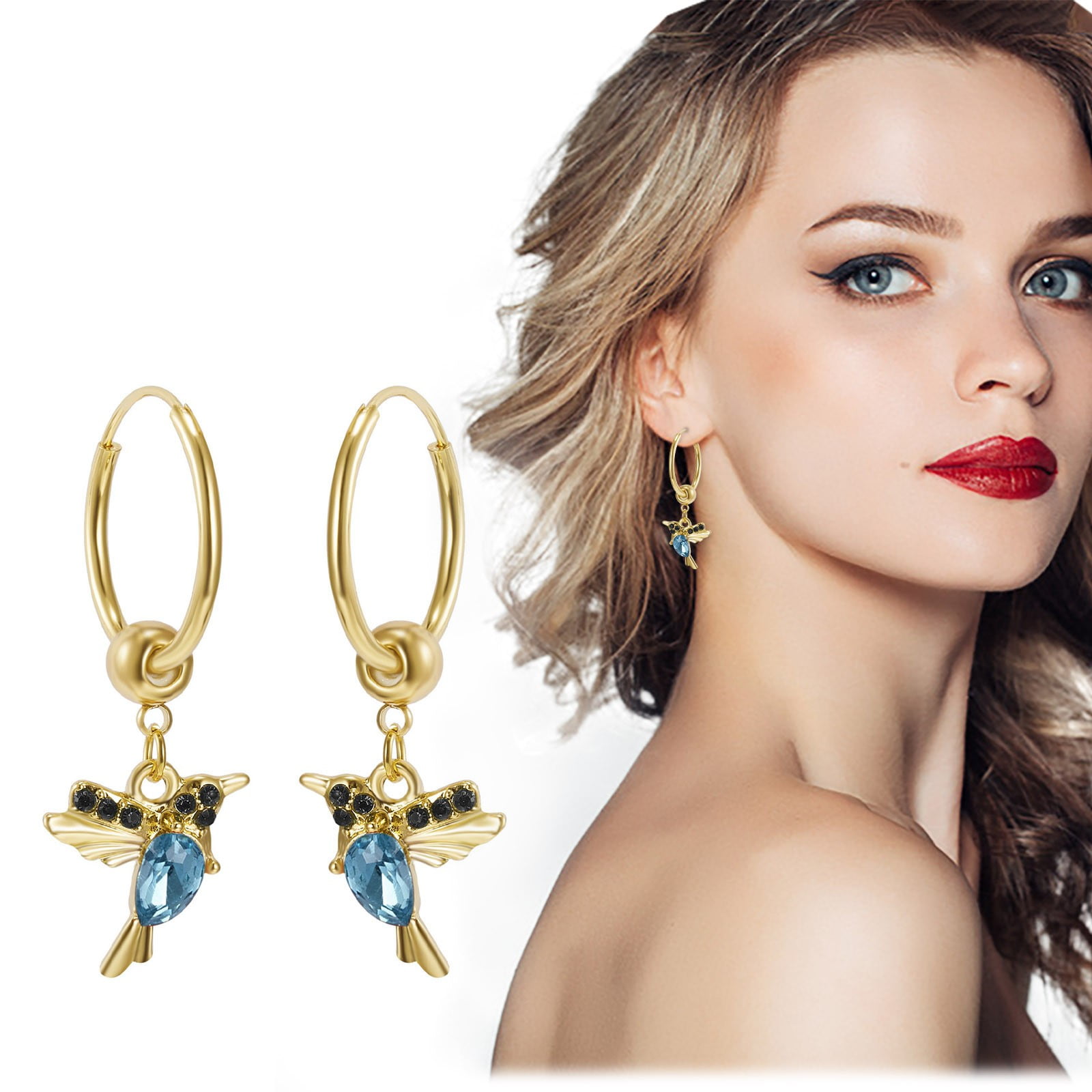 Vintage Winged Hummingbird Earrings Animal Earrings School Lock Padlock