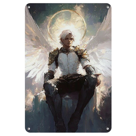 Vintage Winged Knight Metal Wall Art - 8x12" Tin Sign for Bar, Cafe & Home Decor | Classic Design Hanging Painting