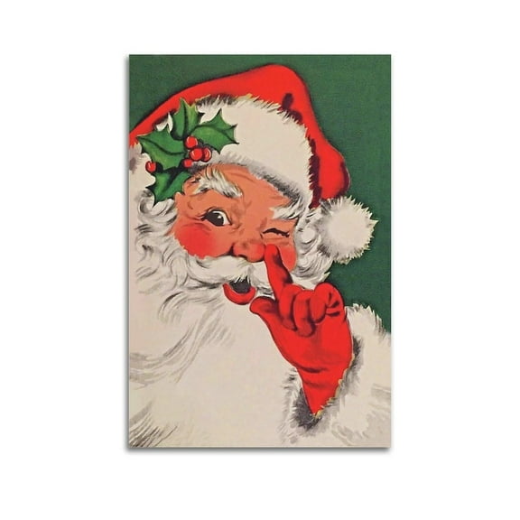 Vintage Winking Santa Christmas Poster Canvas Poster Room Aesthetic Decorative Wall Art Print Family Bedroom Decor