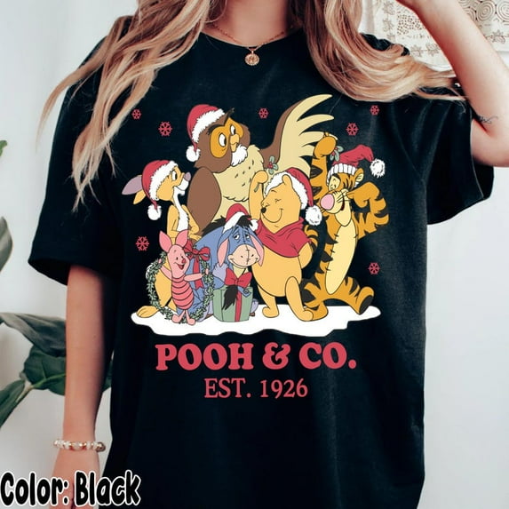 Vintage Winnie The Pooh Christmas Shirt, Pooh & Co Est 1926 Disney Holiday Tee, Pooh And Friends Santa Claus Shirt, Disneyland Xmas Trip,Black Color,Size 3XL