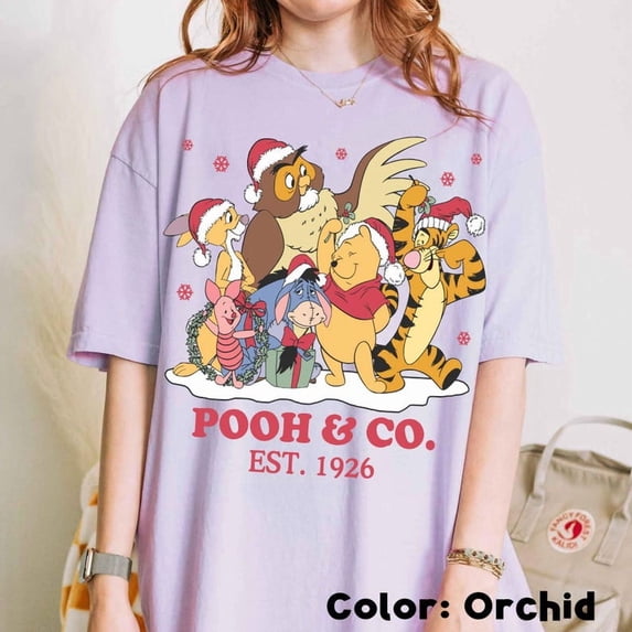 Vintage Winnie The Pooh Christmas Shirt, Pooh & Co Est 1926 Disney Holiday Tee, Pooh And Friends Santa Claus Shirt, Disneyland Xmas Trip,Orchid Color,Size 2XL