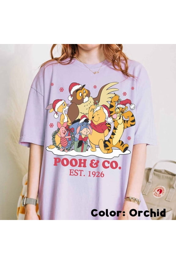 Vintage Winnie The Pooh Christmas Shirt, Pooh & Co Est 1926 Disney Holiday Tee, Pooh And Friends Santa Claus Shirt, Disneyland Xmas Trip,Orchid Color,Size 2XL