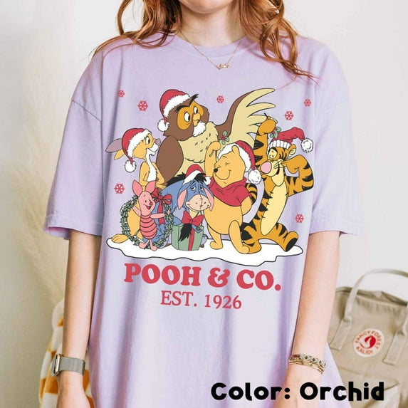 Vintage Winnie The Pooh Christmas Shirt, Pooh & Co Est 1926 Disney Holiday Tee, Pooh And Friends Santa Claus Shirt, Disneyland Xmas Trip,Orchid Color,Size 3XL
