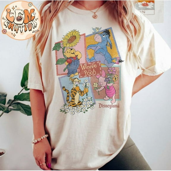 Vintage Winnie the Pooh Comfort Colors T-Shirt, Retro Disney Pooh Bear Shirt, Pooh Bear and Friends Shirt, Disney Trip ,Ivory color,size L