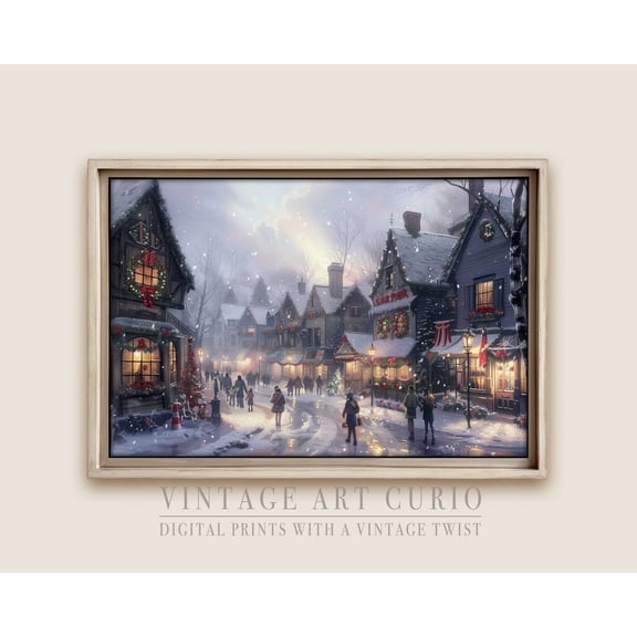 Vintage Winter Americana Village Wall Art Print, Rustic Farmhouse Scenery, Cozy Cottagecore Decor, Antique Art Print Home Decor #121, 12x18 UNFRAMED