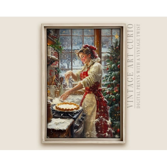 Vintage Winter Baking Wall Art Print, Retro Kitchen Scene, Cozy Cottagecore Decor, Print, Able Trendy Art Home Decor #425, 8x12 UNFRAMED