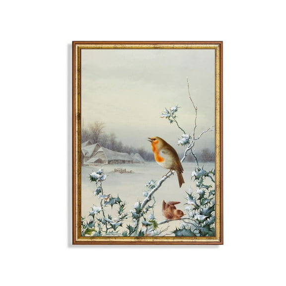 Vintage Winter Birds , Antique Robin and Wren Art Print Poster, Size 8x12 UNFFRAMED F03.1.7l482
