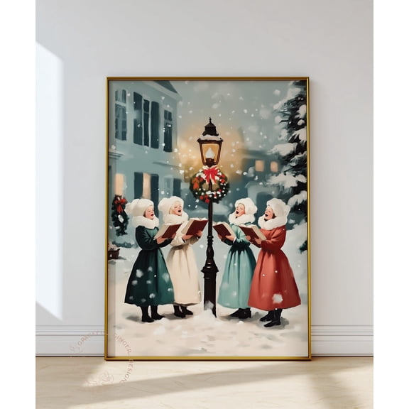 Vintage Winter Carolers Print, Classic Wall Art Home Decor #2298, Stretched Canvas Size 8x12