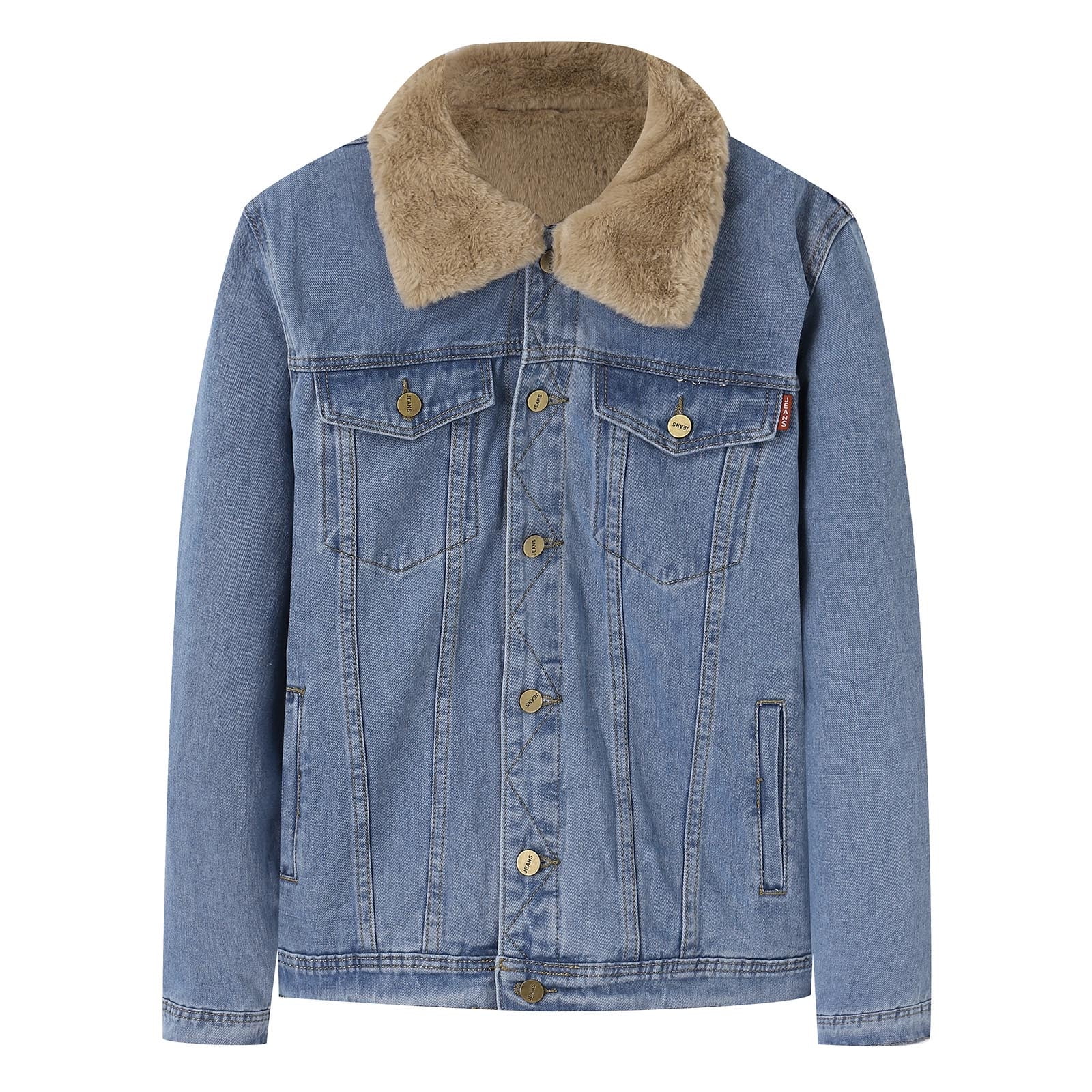Vintage Winter Coat Men Mens Autumn And Winter Fashion Casual Button Zipper Plus Velvet Denim Jacket Jacket Top Blouse Insulated Flannel Men Nylon