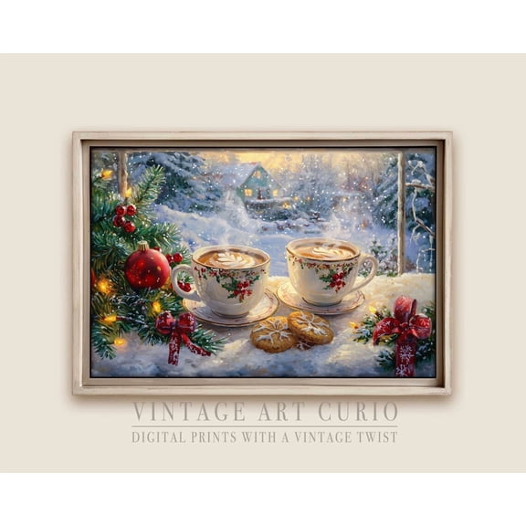 Vintage Winter Coffee Wall Art Print, Retro Coffee Shop Scene, Cozy Cottagecore Decor, Print, Able Trendy Art Home Decor UNFRAMED Poster, Wall Art for Decor, Present, 8x12