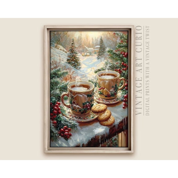 Vintage Winter Coffee Wall Art Print, Retro Coffee Shop Scene, Cozy Cottagecore Decor, Trendy Art 135 UNFRAMED Poster, 8x12
