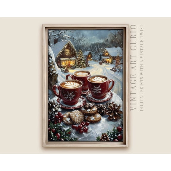 Vintage Winter Coffee Wall Art Print, Retro Coffee Shop Scene, Cozy Cottagecore Decor, Trendy Art 137 UNFRAMED Poster, 8x12