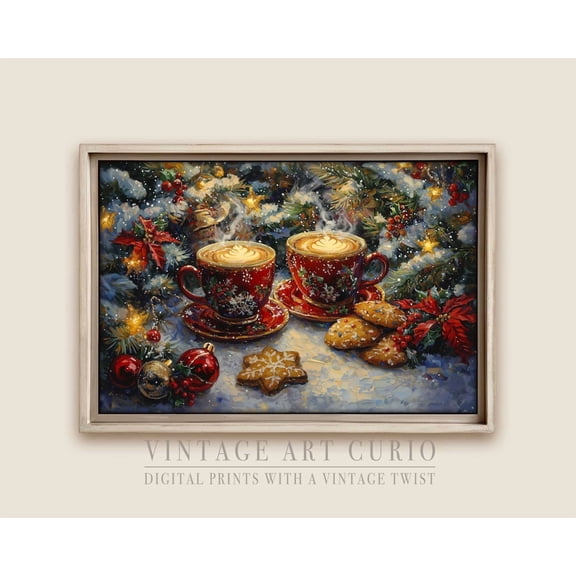 Vintage Winter Coffee Wall Art Print, Retro Coffee Shop Scene, Cozy Cottagecore Decor, Trendy Art 153 UNFRAMED Poster, 8x12