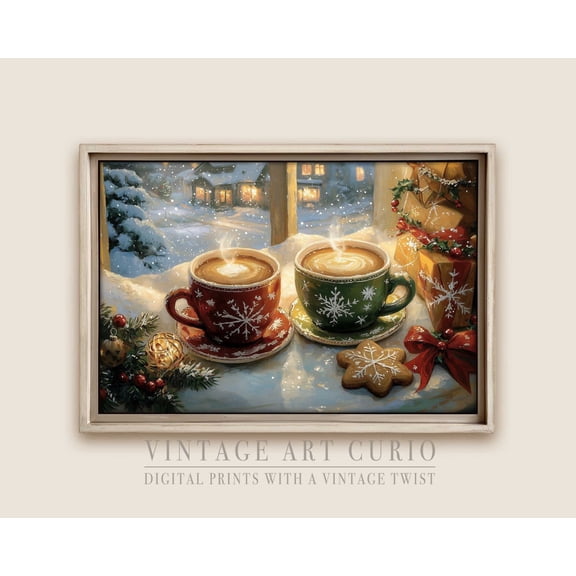 Vintage Winter Coffee Wall Art Print, Retro Coffee Shop Scene, Cozy Cottagecore Decor, Trendy Art Home Decor #170, 24x36 UNFRAMED