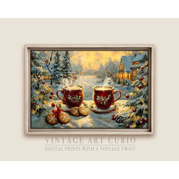 Vintage Winter Coffee Wall Art Print, Retro Coffee Shop Scene, Cozy Cottagecore Decor, Trendy Art Home Decor UNFRAMED Poster, Wall Art for Decor, Present, 8x12