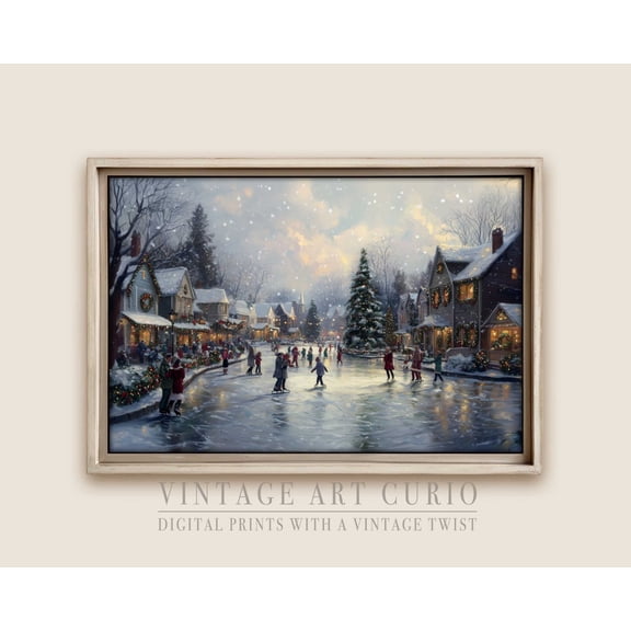 Vintage Winter European Ice Skating Wall Art Print, Rustic Scenery, Cozy Cottagecore UNFRAMED Poster, Wall Art for Decor, Present, 16x24