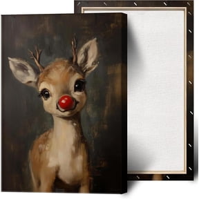 Vintage Winter Fawn Posters Christmas Pine Tree Canvas Wall Art Rustic Scene Decorations Prints Painting for Christmas Home Bedroom Dorm Wall Decor