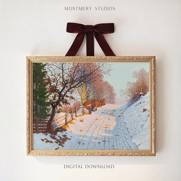 Vintage Winter Forest Path Wall Art Sunny Landscape Rustic Print Country Farmhouse W60, Unframed Paper Print