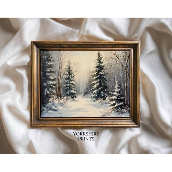 Vintage Winter Forest Snowy Pine Tree Rustic Wall Art UNFRAMED PAPER POSTER, Home Decor