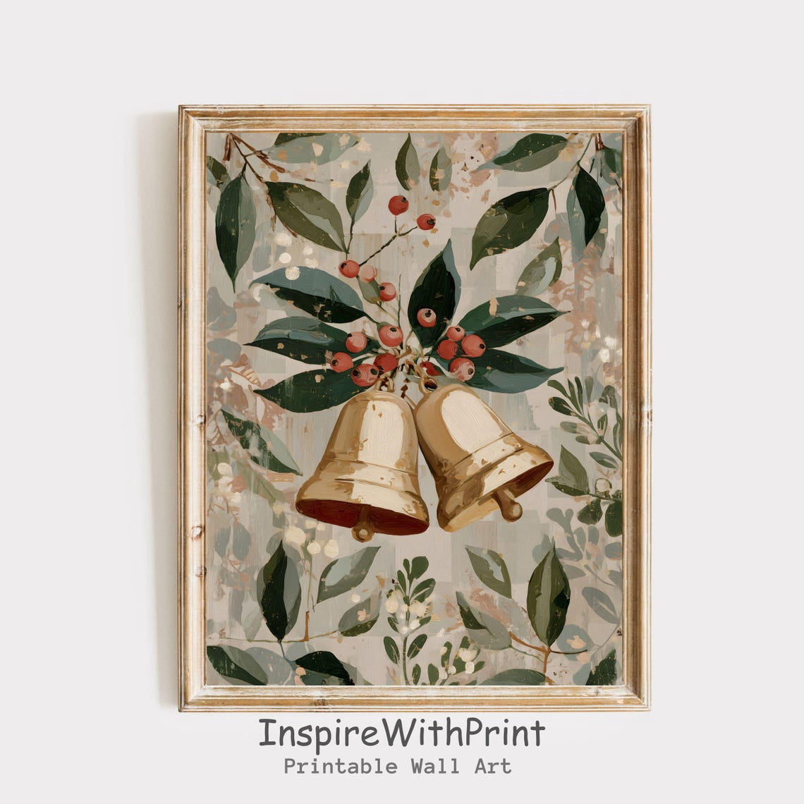 Vintage Winter Holiday Bells Print, Winter Holiday Holly Berries ...