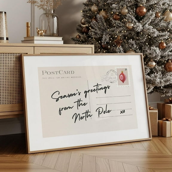 Vintage Winter Holiday Postcard Poster, Minimalist North Pole Wall Art UNFRAMED Poster, Wall Art for Decor, Present, 8x12