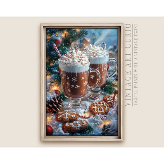 Vintage Winter Hot Chocolate Wall Art Print, Retro Hot Coco, Cozy Cottagecore Decor, Trendy Art Home Decor #149, 8x12 UNFRAMED