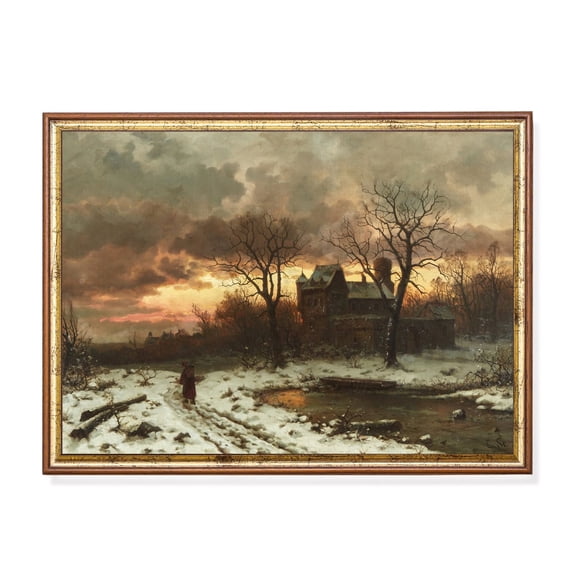 Vintage Winter Landscape Art Print Poster, Snowy Twilight Valley Scene, Size 12x18 UNFFRAMED F03.1.7l369