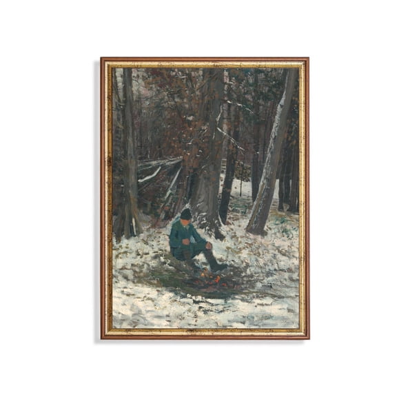 Vintage Winter Landscape Man in Snow Scene Art Poster Unframed Paper Print