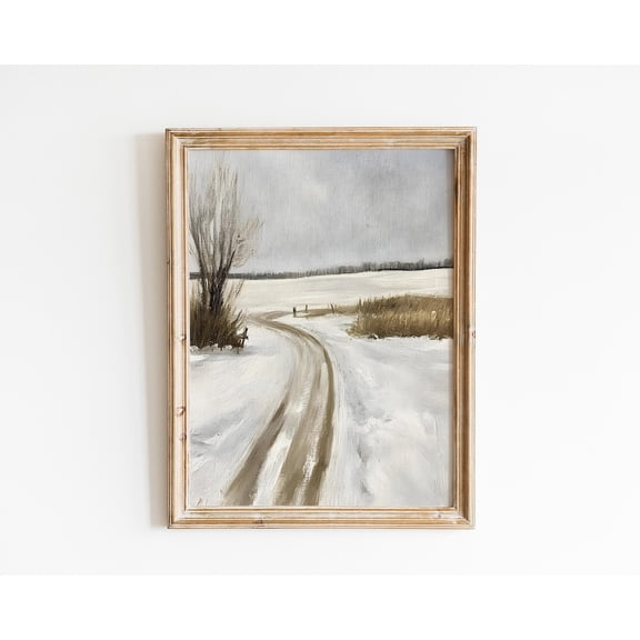 Vintage Winter Landscape Neutral Snow Scene Wall Art, Unframed Poster