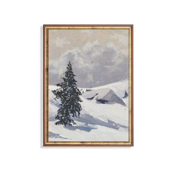 Vintage Winter Landscape Poster Snowy Alpine Scene Home Decor, 8x12 UNFRAMED