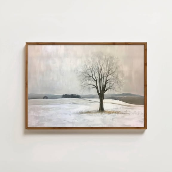 Vintage Winter Landscape Print Snowy Oak Tree Winter Trees Wall Art Winter Farmhouse Art Neutral Decor Art Home Decor #1276, Unframed Poster Size 8x12