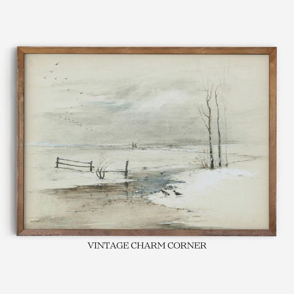 Vintage Winter Landscape Snow Scene Unframed Paper Print