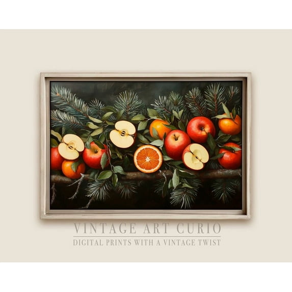 Vintage Winter Mixed Fruit Garland Wall Art Print, Trendy Apple Garland, Cozy Cottagecore Decor Home Decor #117, 12x18 UNFRAMED