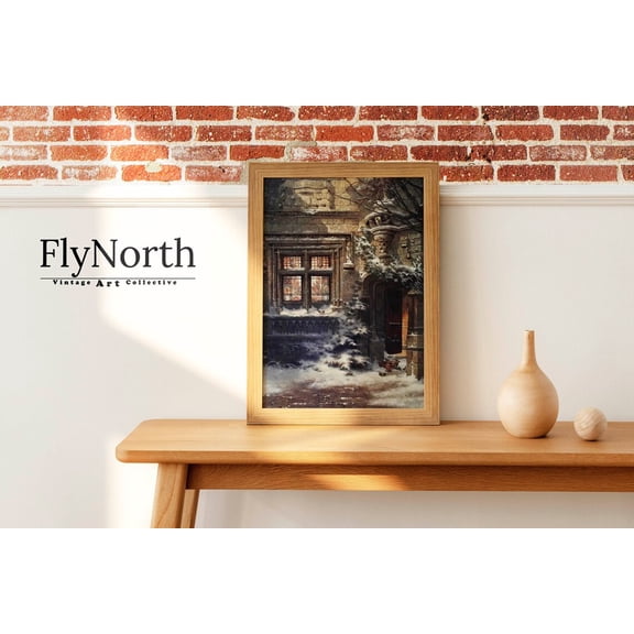 Vintage Winter Morning Ly Enhanced, Able Art Print, Snow Covered Entrance, UNFRAMED Poster, Wall Art for Decor, Present, 24x36