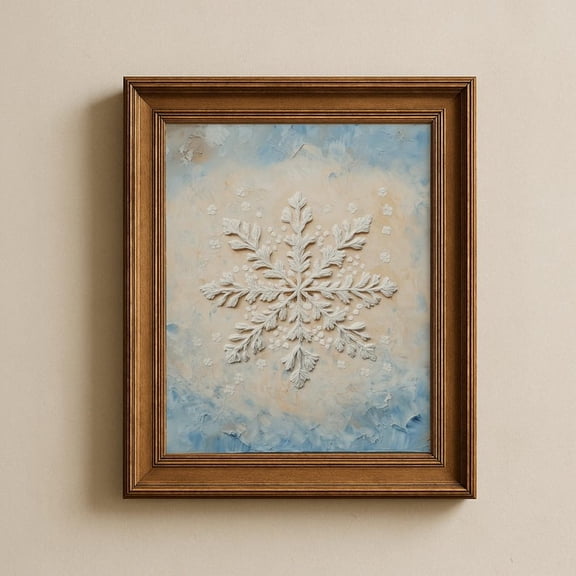 Vintage Winter Print, Snowflake Wall Art, Rustic Textured Home Decor #302, Unframed Poster Size 8x12