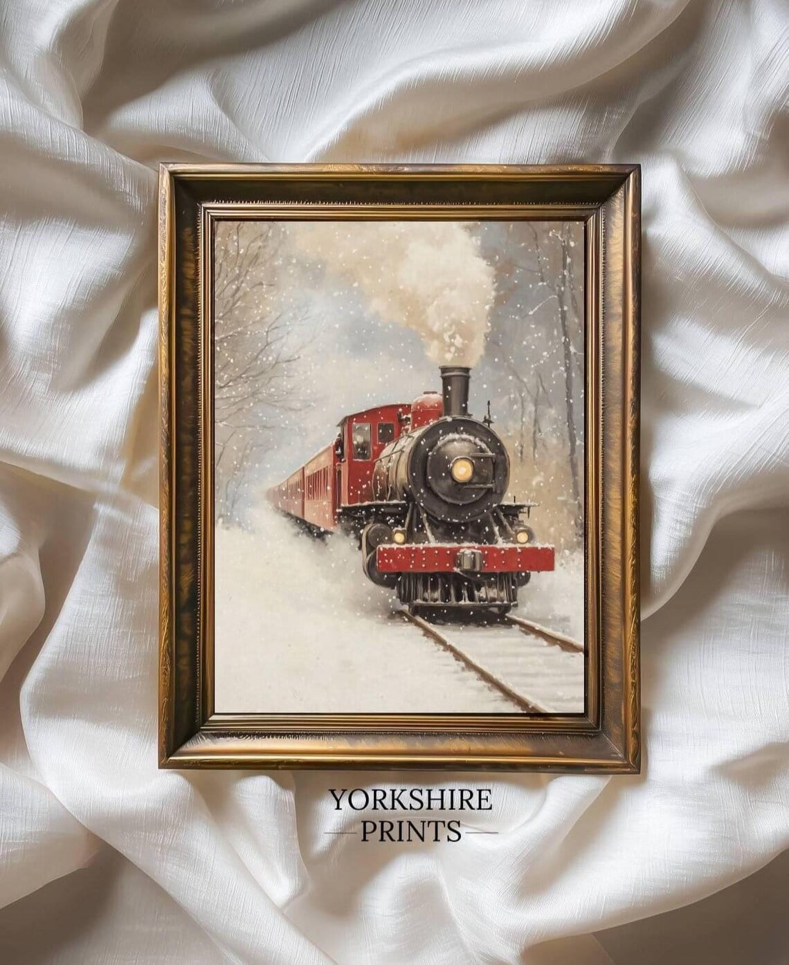 Vintage Winter Train Print, Snowy Steam Engine, Wall Art Home Decor ...
