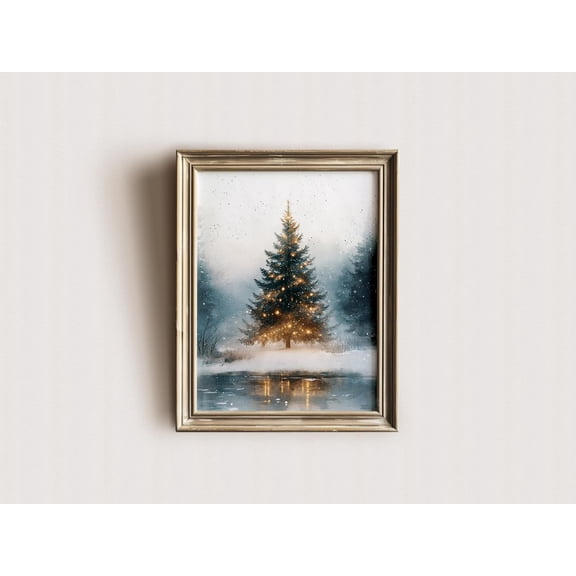 Vintage Winter Tree Print, Snowy Winter Forest Landscape Home Decor #984, Unframed Canvas Size 8x12