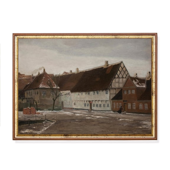 Vintage Winter Village Moody Farmhouse Winter Landscape Cabin Lodge Wall Art Unframed Paper Print