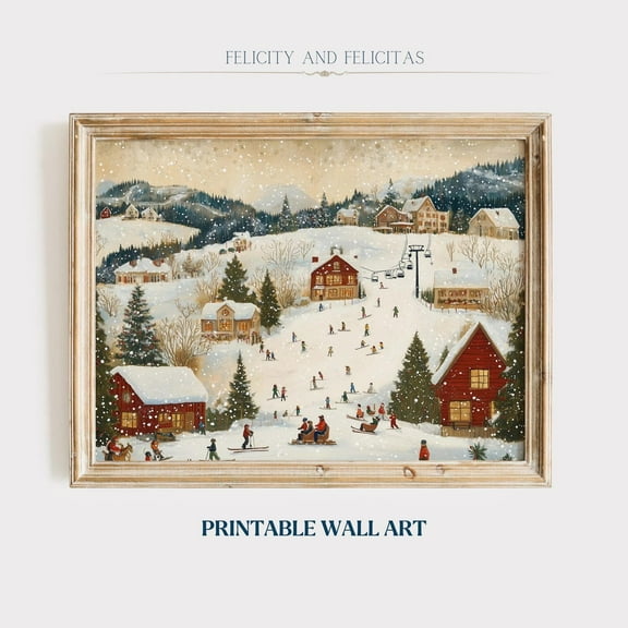 Vintage Winter Village Print, Winter Scenes Wall Art, Winter Wall Art, Farmhouse Wall Decor Wall Art, Modern Wall Decor, 16x24 UNFRAMED