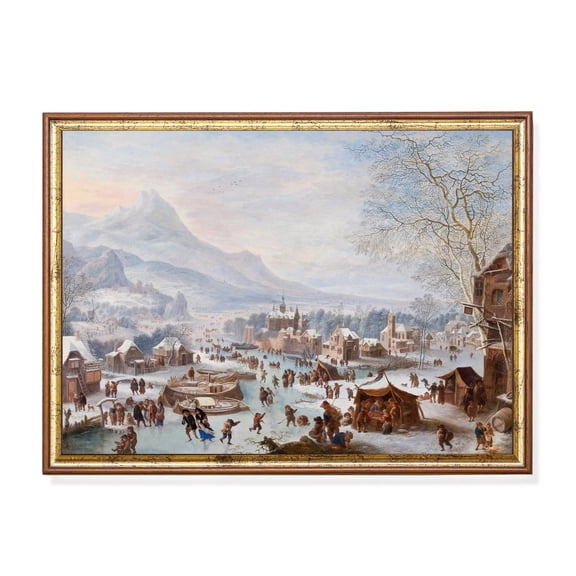 Vintage Winter Village Skating Scene Art Poster Home Decor, 8x12 UNFRAMED