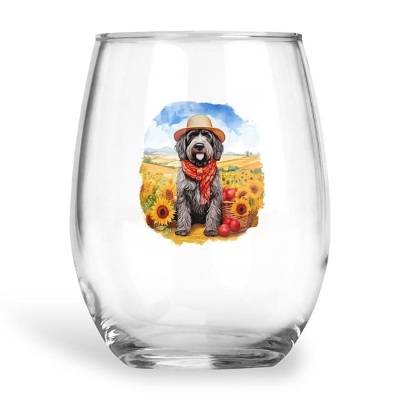 Vintage Wirehaired Pointing Griffon Says Hello Mother's Day Summer Sunflower Field 15oz Stemless Wine Glass Mug Dog Lover Wine Glasses Cup - 12005